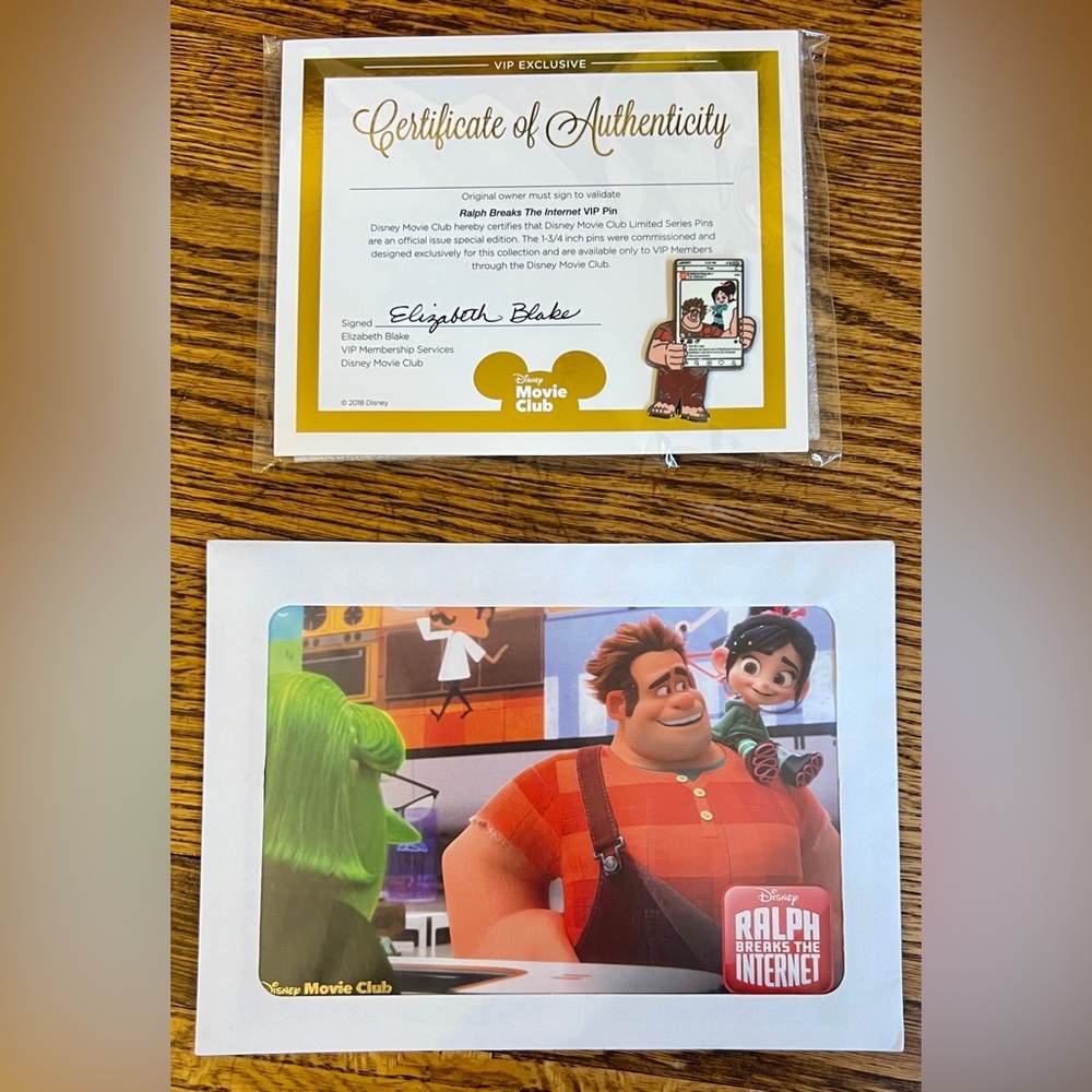 Disney Movie Club Ralph Breaks the Internet Collectible VIP Pin and Lithograph